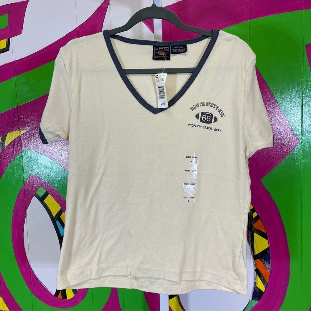 Vintage, NWT Route 66 Short Sleeve T-Shirt. Size Large. Cream Color